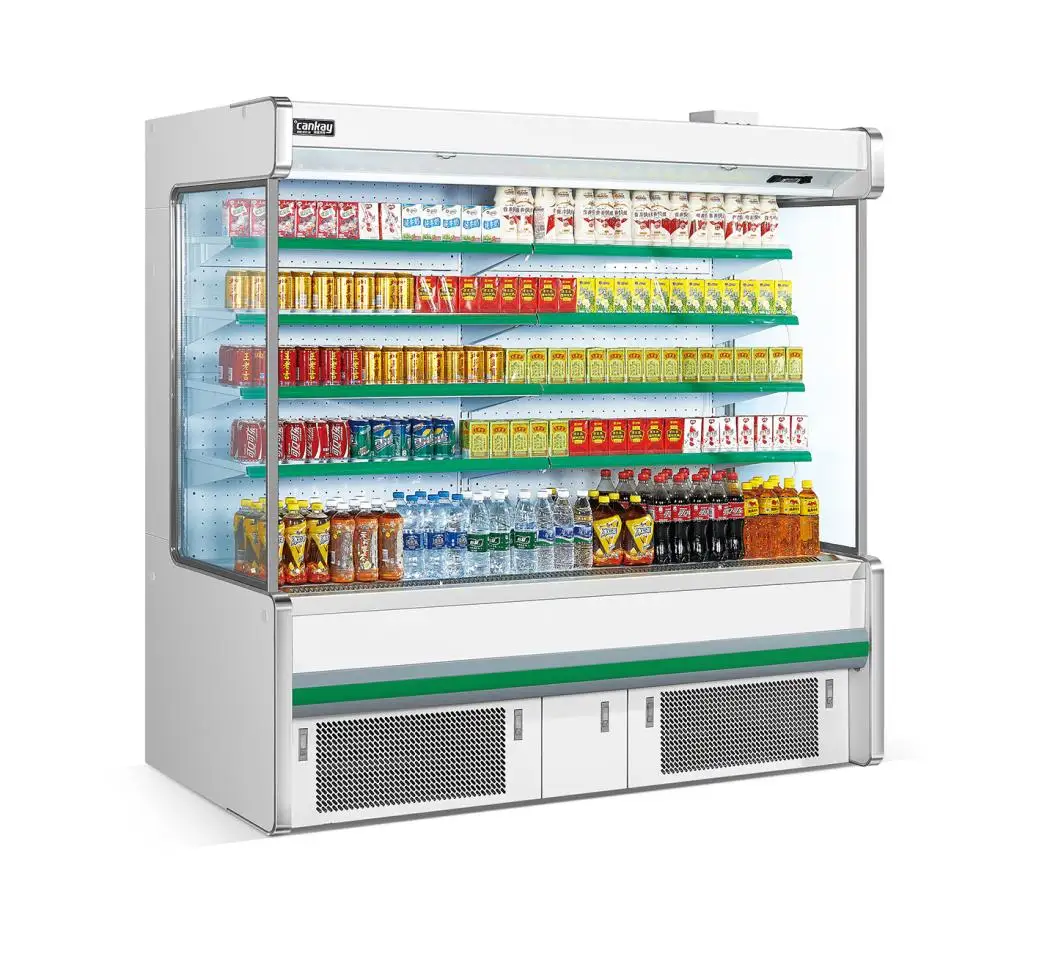 Commercail Supermarket Upright Open Chiller Plug In Refrigeration Unit With Curtain For Displaying Drinks And Fruits And Milk And Milkshake1 1