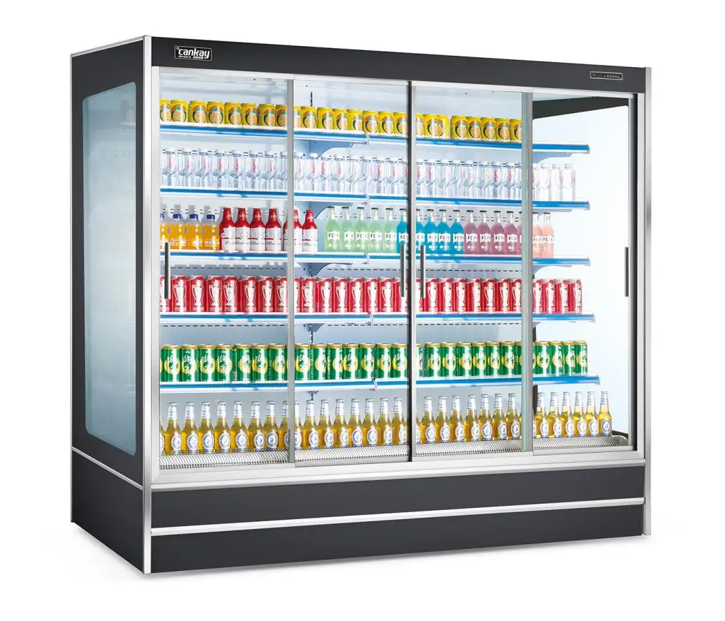 Commercail Supermarket Sliding Glass Door Uprihgt Chiller Remote Refrigeration Unit For Displaying Drinks And Fruits And Milk And Milkshake 1