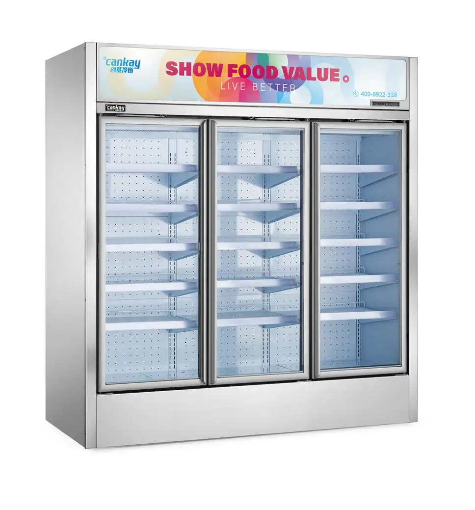 Convenience Store Upright Glass Door Freezer Plug-in Refrigeration Unit For Displaying Ice Cream And Meat 1