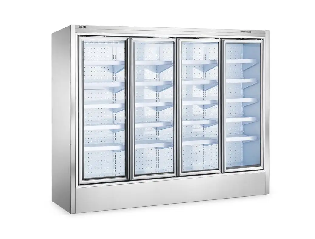Convenience Store Upright Glass Door Freezer Remote Refrigeration Unit For Displaying Ice Cream And Meat 1