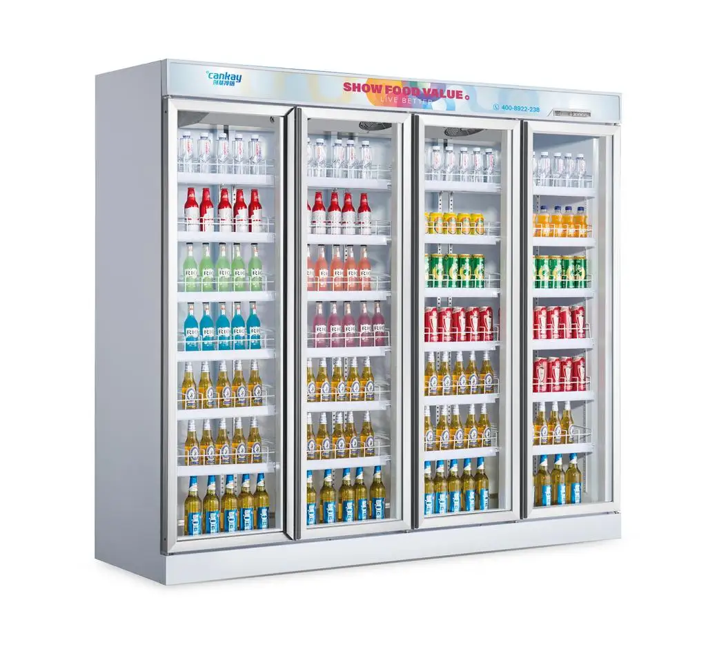 Convenience Store Upright Glass Door Chiller Remote Refrigeration Unit For Displaying Drinks And Fruits And Milk And Milkshake 1