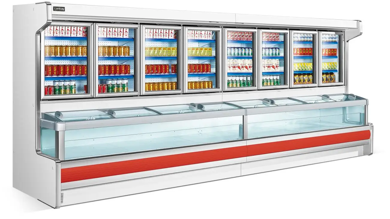 Commercail Supermarket Glass Door Dural Temperature Showcase Remote Refrigeration Unit For Ice Cream And Frozen Meat And Drinks 1
