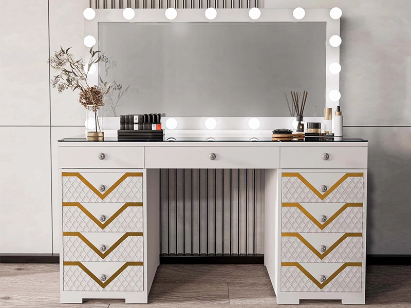 Factory customized Hollywood series dresser table with 11 drawers with moldings 1