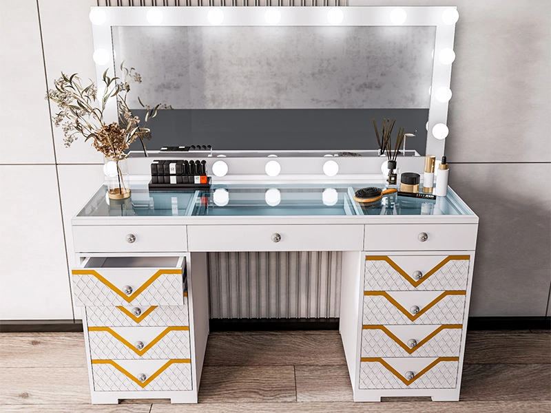 11 - Table de vanité du tiroir avec miroir dimmable, élégance exsudante 1