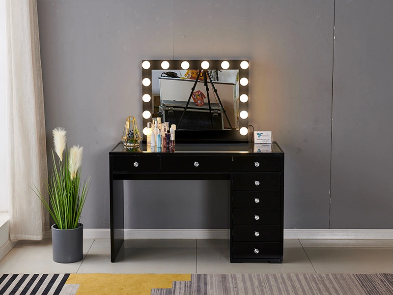 8 tiroirs noirs de vanité hollywoodienne moderne avec une conception miroir 1