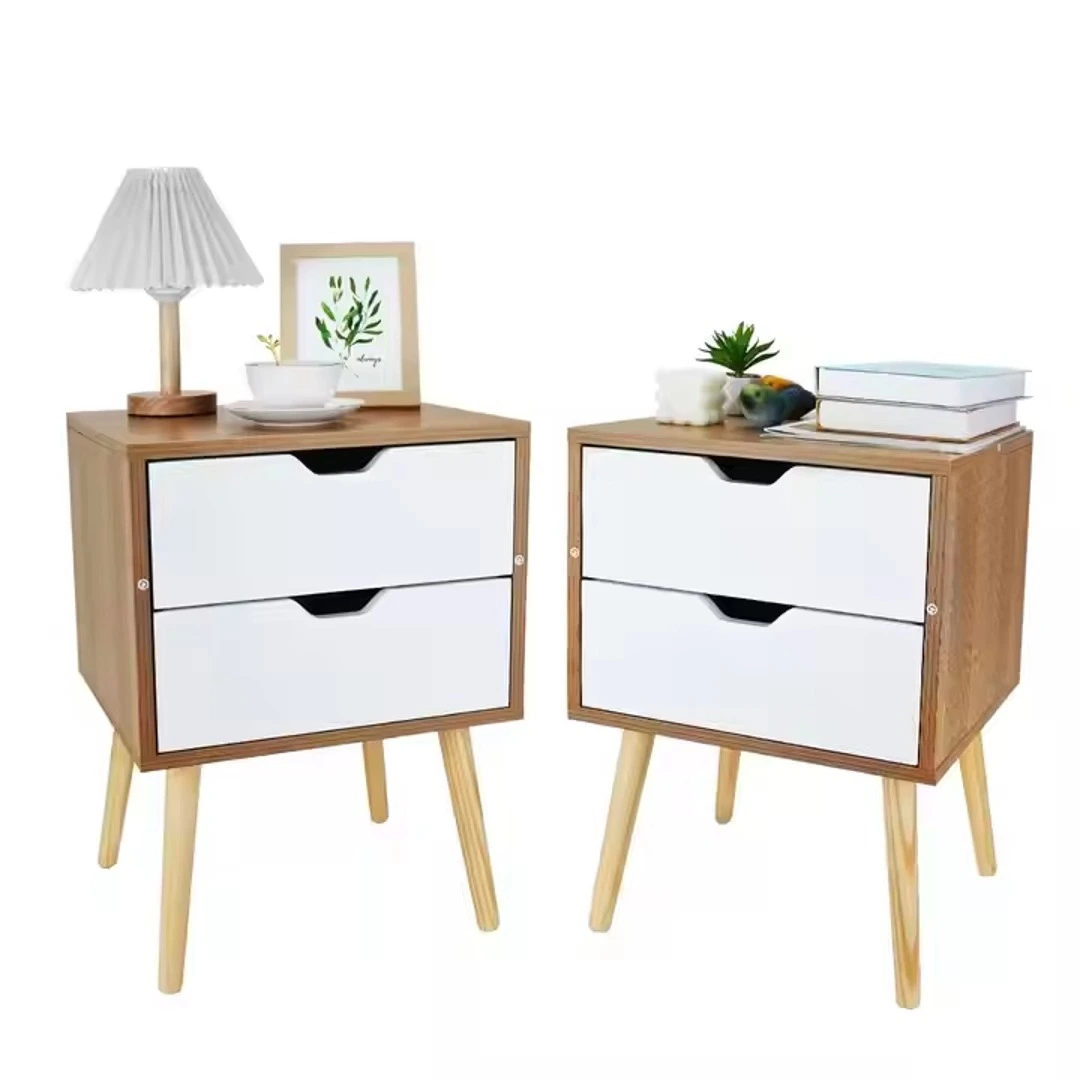 Antique Designer Modern Nightstand MDF Drawers Bedroom TV Stand Sturdy Steel Storage Cabinet Bedside Table Wood Panel 1