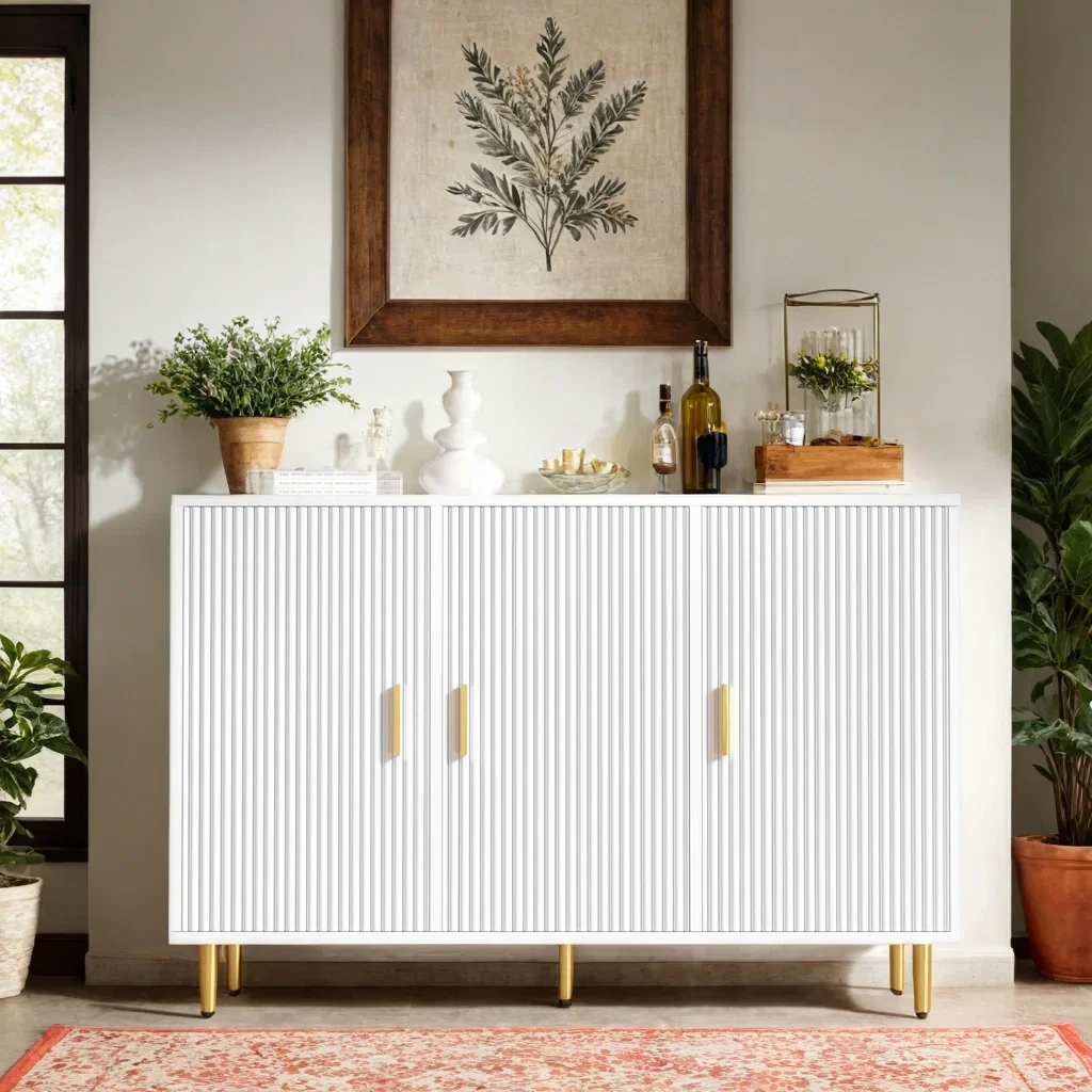 Buffet blanc de style moderne, avec 3 portes, meuble d'entrée pour salon, cuisine, couloir 1