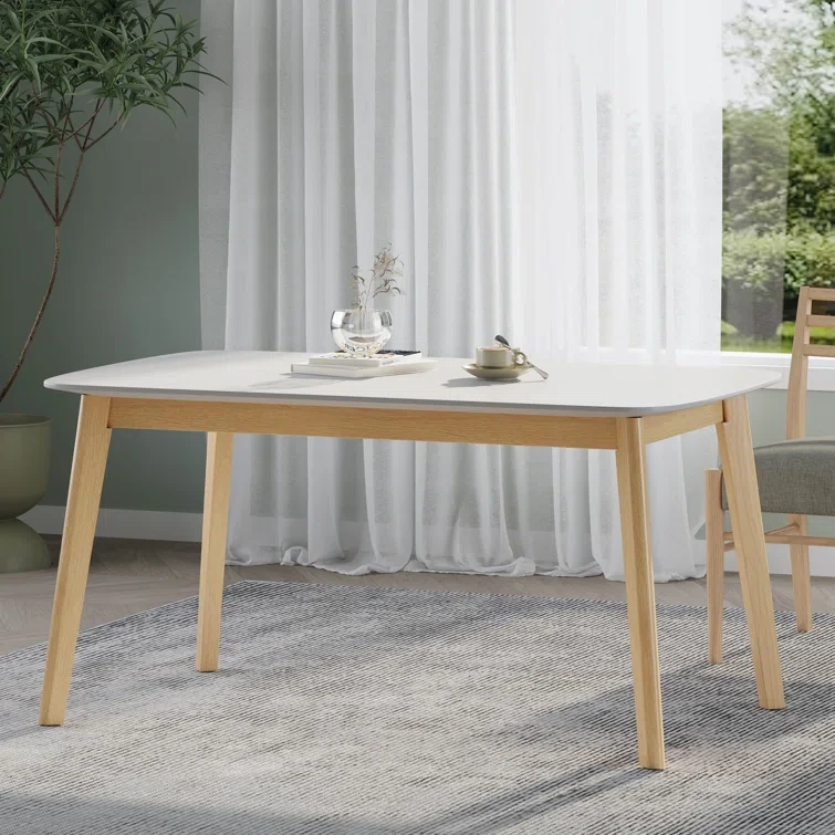 Mesa de comedor moderna de mediados de siglo con patas de madera de goma para sala de estar 1