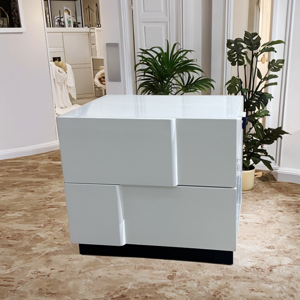 Mesa de cabeceira moderna personalizada para quarto, mesa de cabeceira para casa com 2 gavetas 1