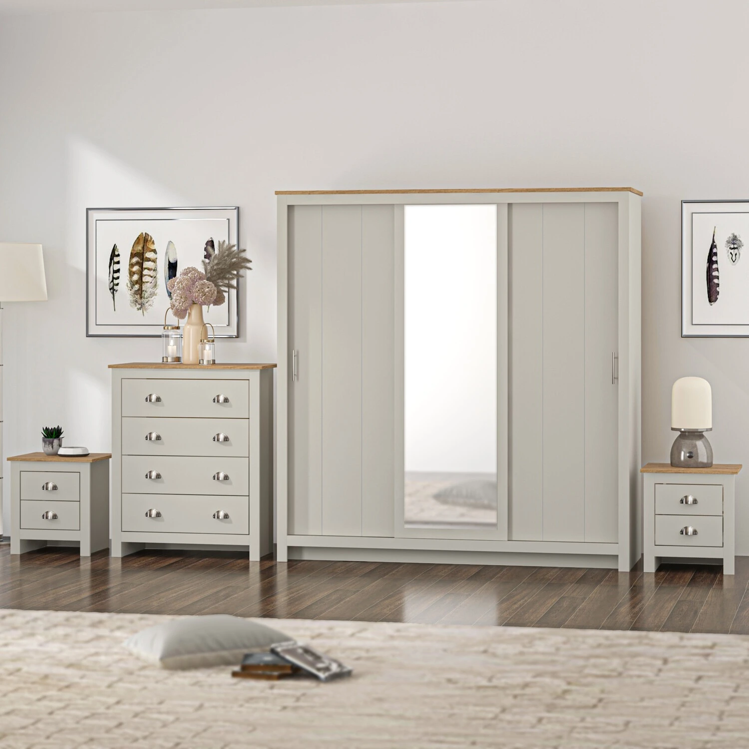 Armoire coulissante blanche personnalisée, armoire à 3 portes battantes avec miroir central - Grand espace de rangement 1