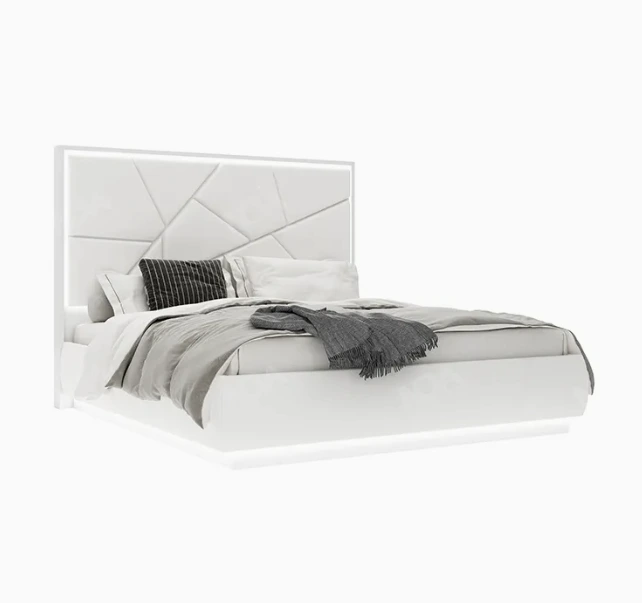 Conjunto de quarto moderno com LED branco brilhante e moldura dourada em aço inoxidável para uso em móveis de quarto 1