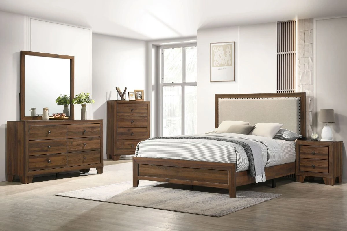 Modern wooden brown color bedroom set  total 5 pcs for bedroom furniture 1