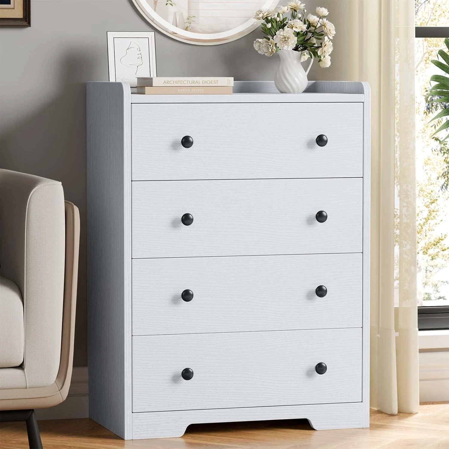 Customized White Wood 4-Drawers Chest of Drawer Closet Storage Cabinet Organizer for Bedroom 1