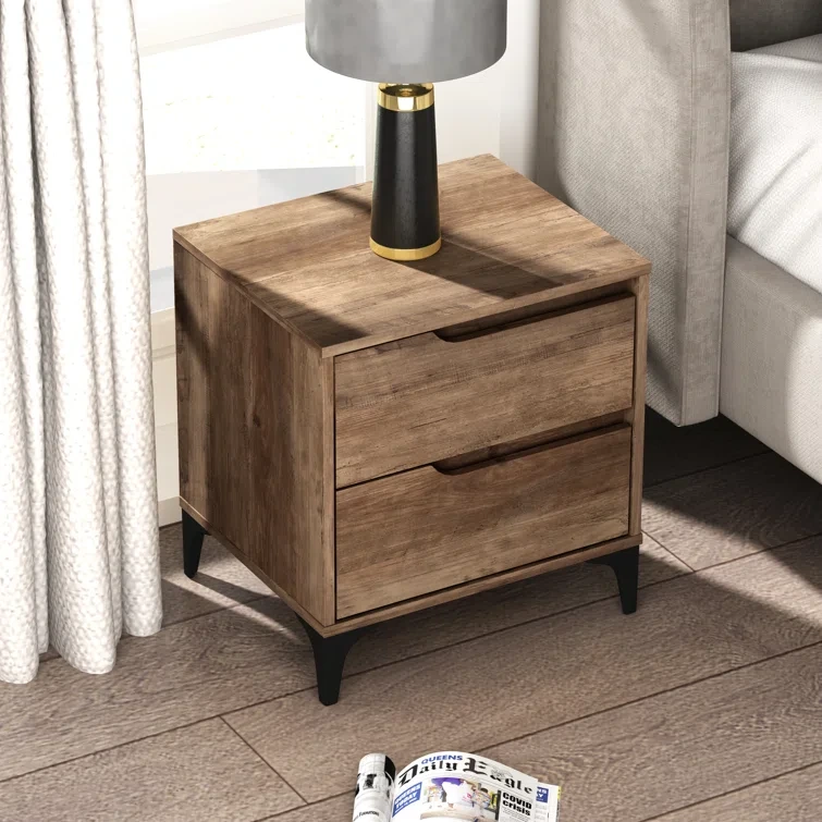 Customized Contemporary Wooden Color 2 Drawers MDF Nightstand Storage for bedroom furniture 1