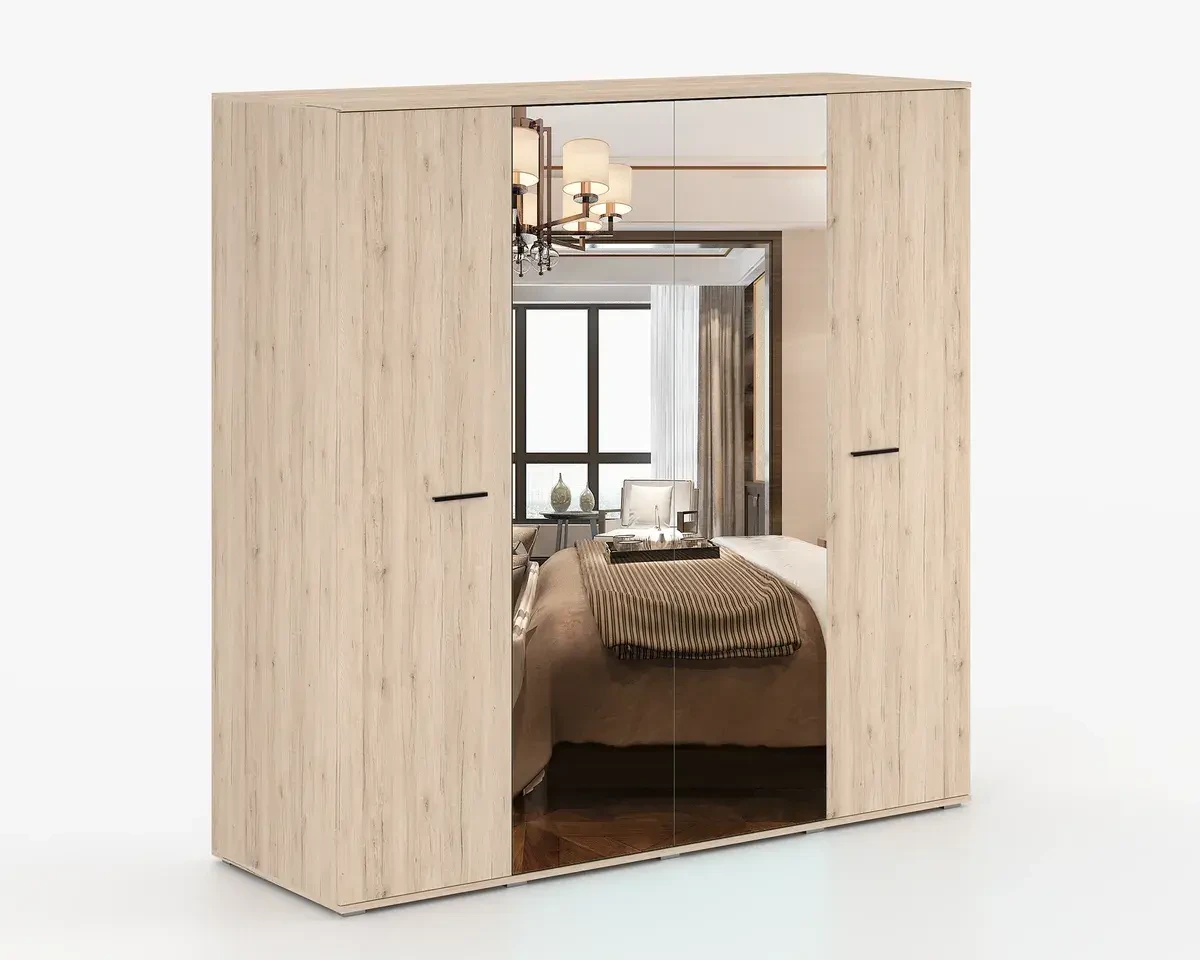 Light Wood Wardrobe with Mirror Doors – Stylish Storage Solution for Modern Bedrooms 1
