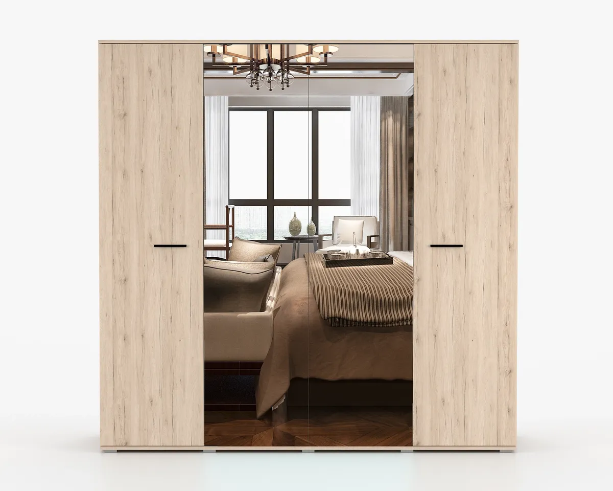 Armario de madera clara con puertas de espejo: una solución de almacenamiento elegante para dormitorios modernos 3