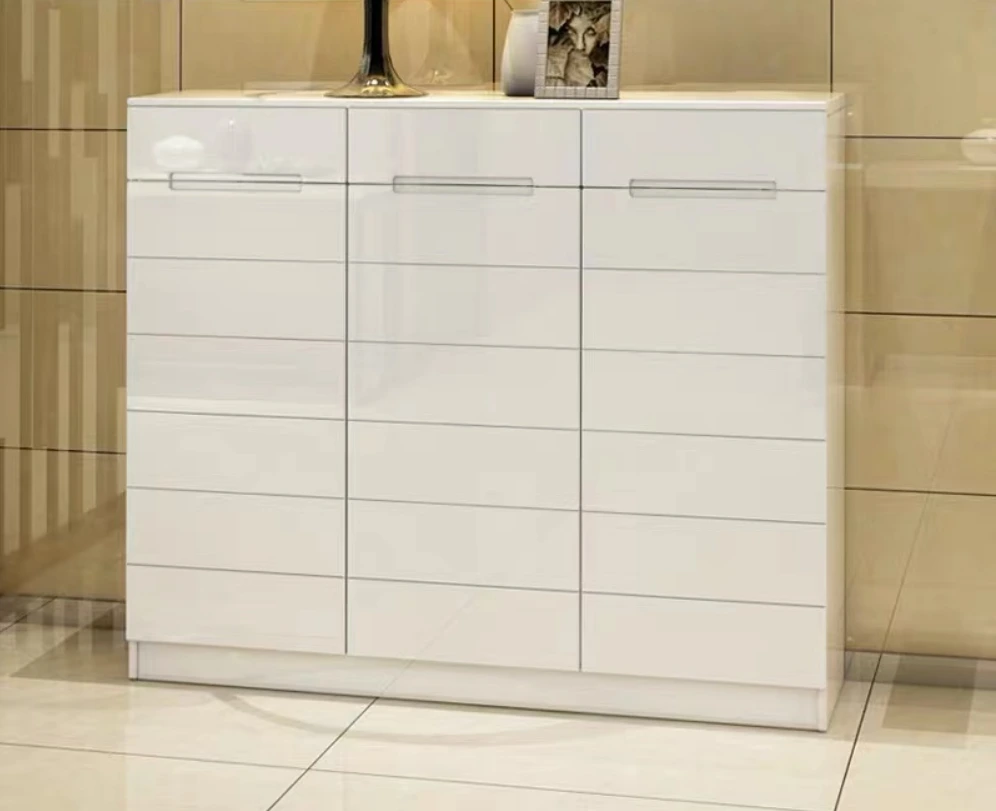 Factory Customized Modern White glossy Shoe Rack Cabinet with Storage Drawer for Living Room 1