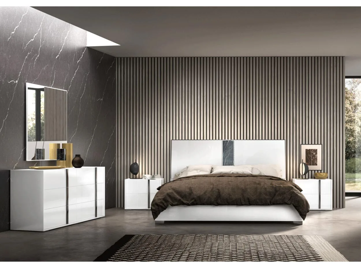 Modern white glossy bedroom set with stainless foot total 5 pcs for bedroom furniture1 1