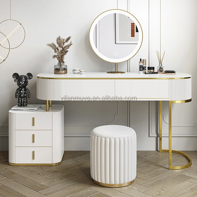 High Gloss 5 Drawers Vanity Table Set With Mirror For Bedroom 1