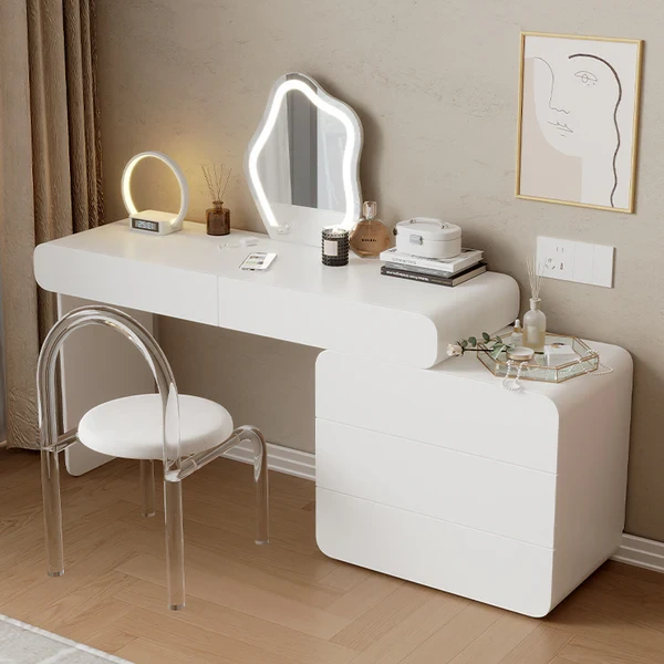 modern  popular white glossy lacquer dressing table vanity desk  with led cloud mirror for bedroom furniture 1