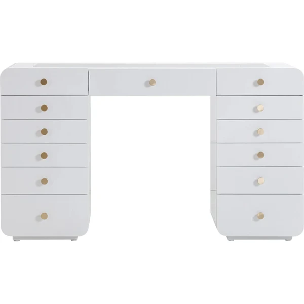 Customized White 13 Drawer Dresser With Bulb Mirror Bedroom Dressing Table Vanity Table For Bedroom 1