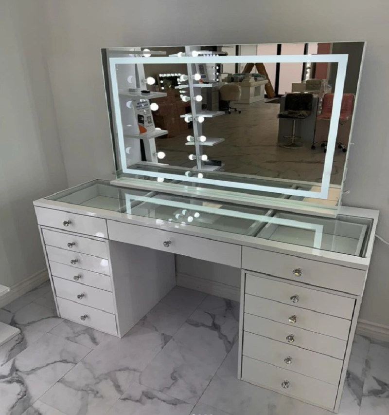 Modern LED Lighted Mirror Dressing Table Factory Wholesale Modern Vanity Desk with Storage for Bathroom Bedroom Furniture 1
