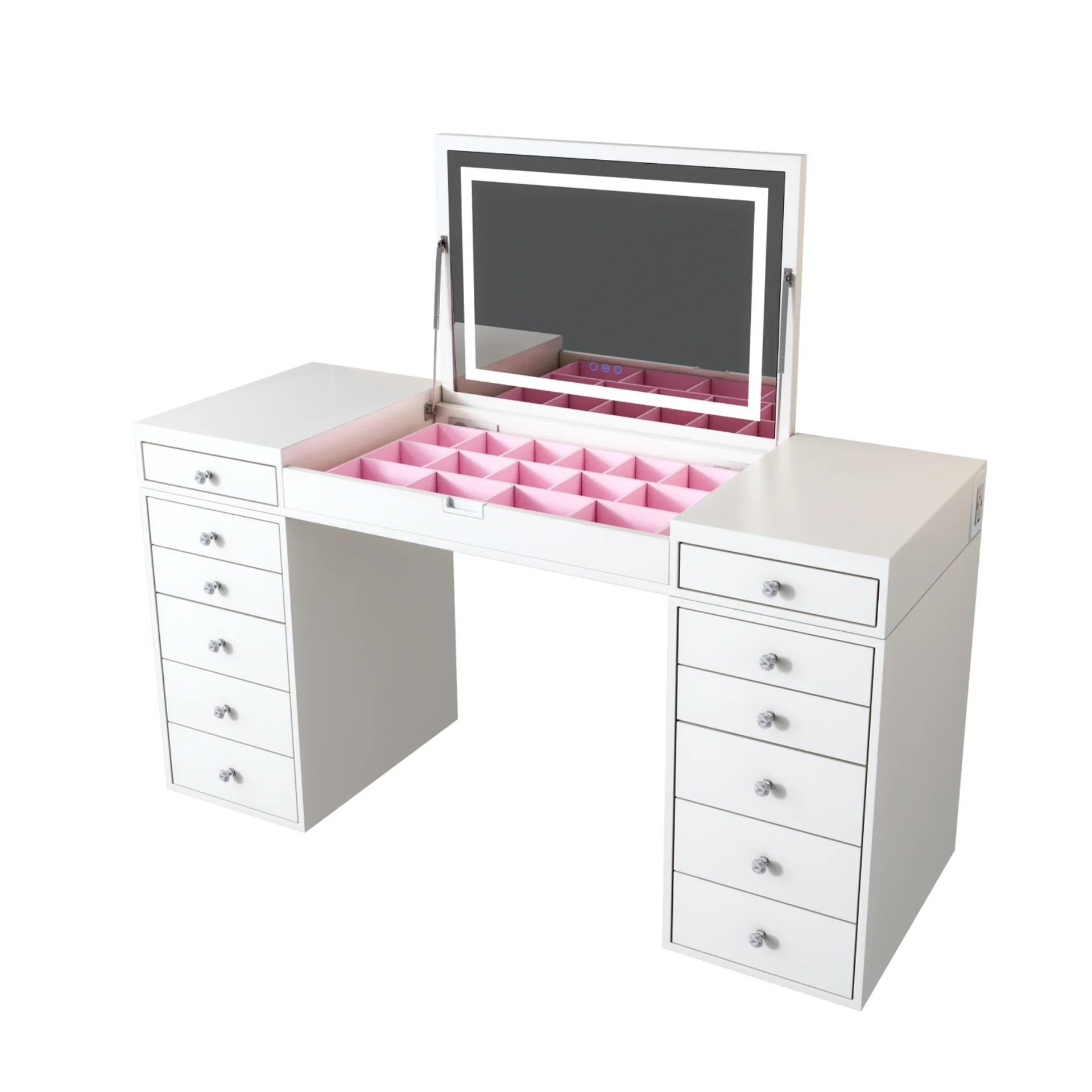 Coiffeuse moderne et populaire en laque blanche brillante avec miroir rabattable pour meubles de chambre à coucher 1