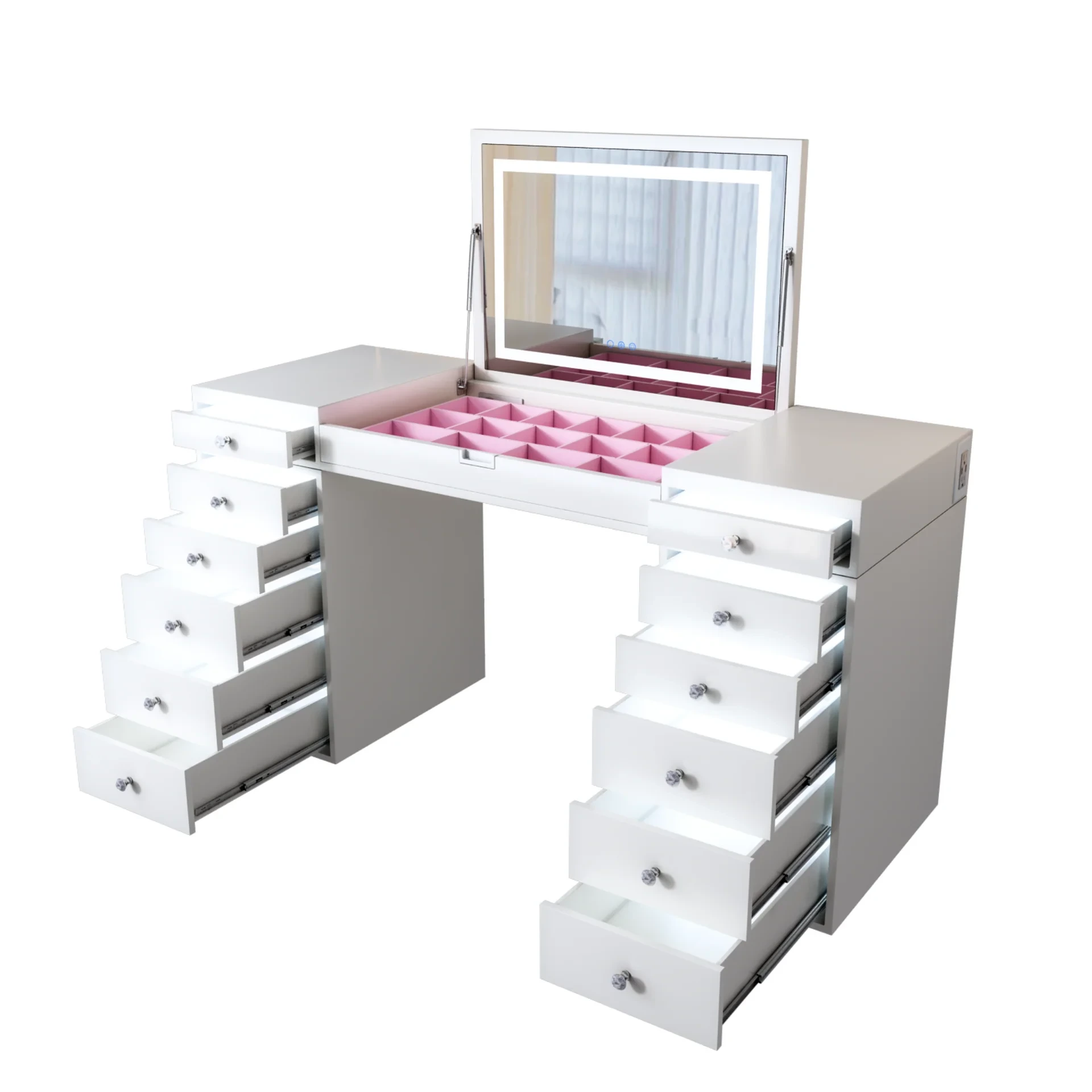 modern  popular white  glossy lacquer dresser table vanity desk  with flip top  mirror for bedroom furniture-1760408344469153 1