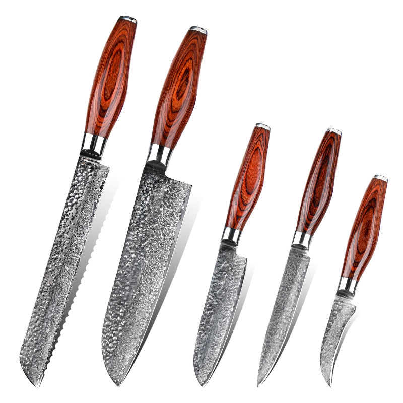 RUITAI OEM Damascus Laser Pattern Kitchen Knife Pakka Wood Handle Chef Knife Set WN116
