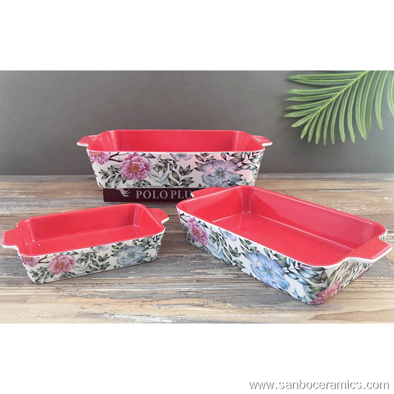 Best Set of 3 custom kitchen colored ceramic baking pan dish Factory ...