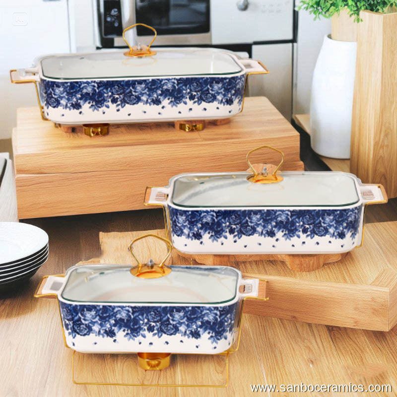 Luxury Floral Ceramic Baking Pan with Glass Lid Modern Elegance for ...