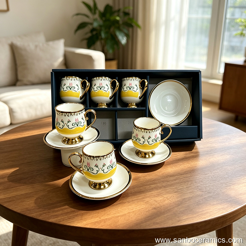 Coffee Cup and Saucer Set 90ml Ceramic Luxury Gold Electroplated