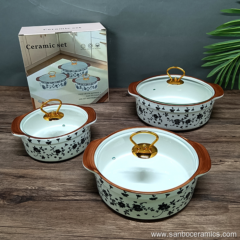 Modern Ceramic Soup Stock Pot Set with Glass Lid & Gift Box
