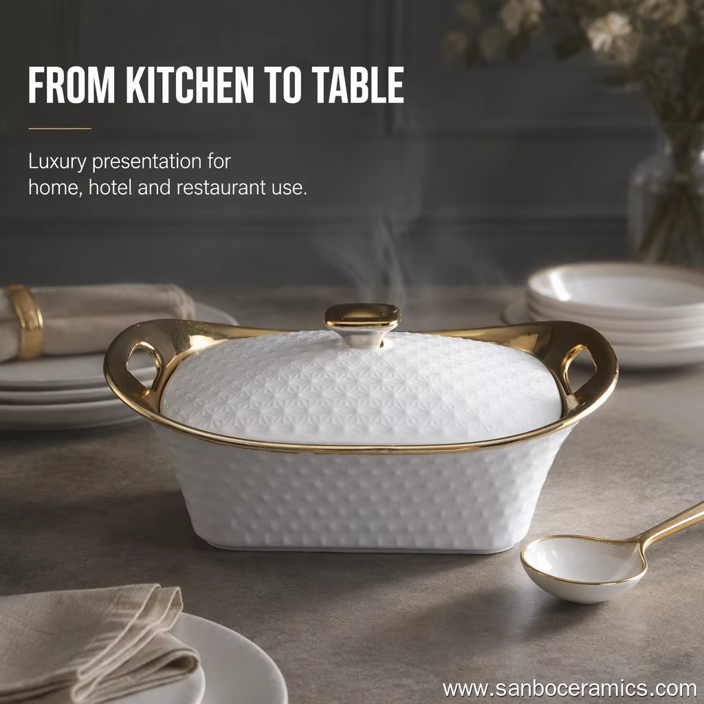 Luxury Electroplated Gold Round Coin Shape Ceramic Soup Pot