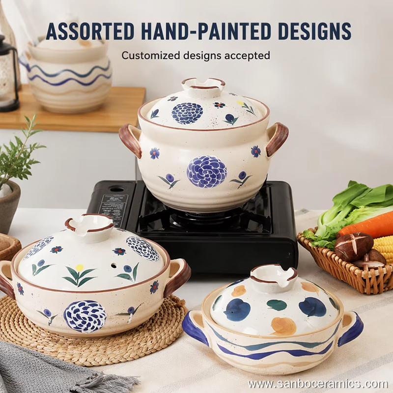 Nordic Vintage Multiple Floral Decal Ceramic Casserole Pot Set with Lid