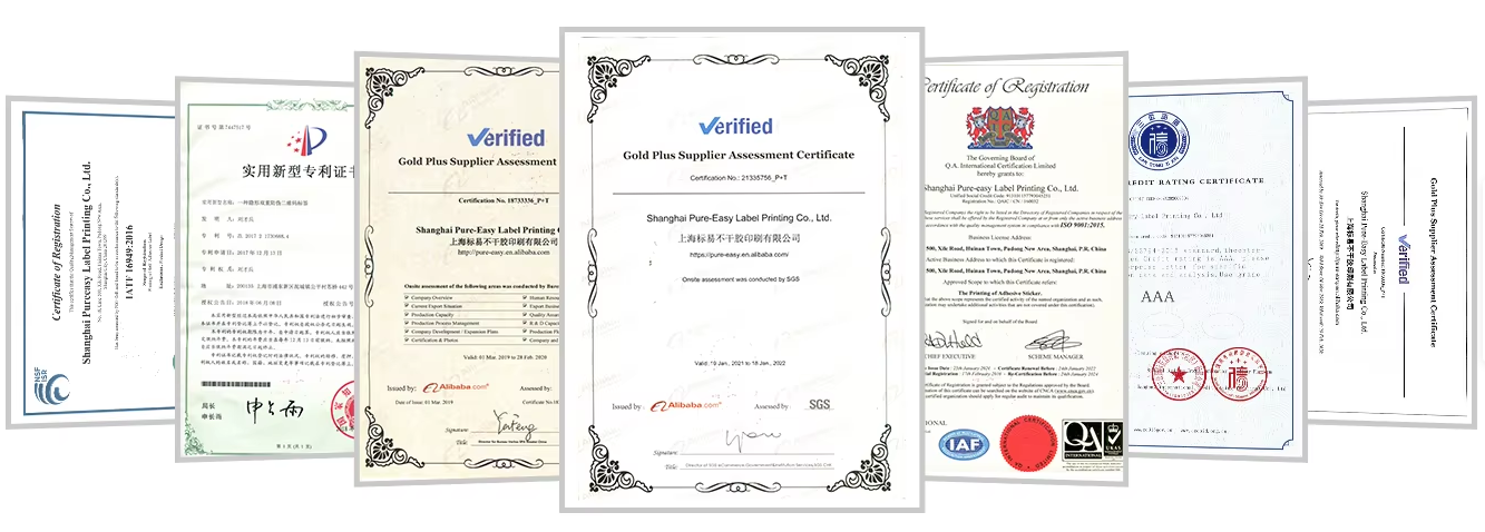 Pure-Easy certified quality management system certificate