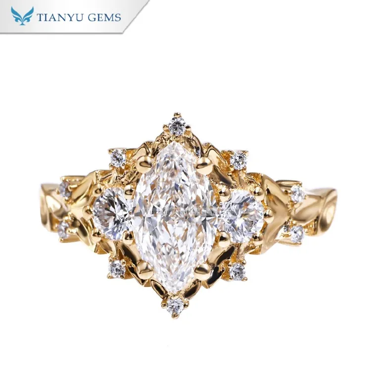 Tianyu Gems マーキスカット ラボグロウン ダイヤモンド リング 14K 