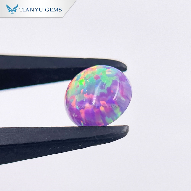 Round Cabochon Cut CP38 Purple Synthetic Opal Gemstone