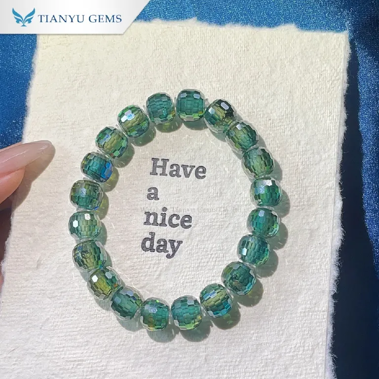 Bracelet Perles De Verre Bleu Vert - Extensible, Occasion Très Bon état, Bijou Fantaisie