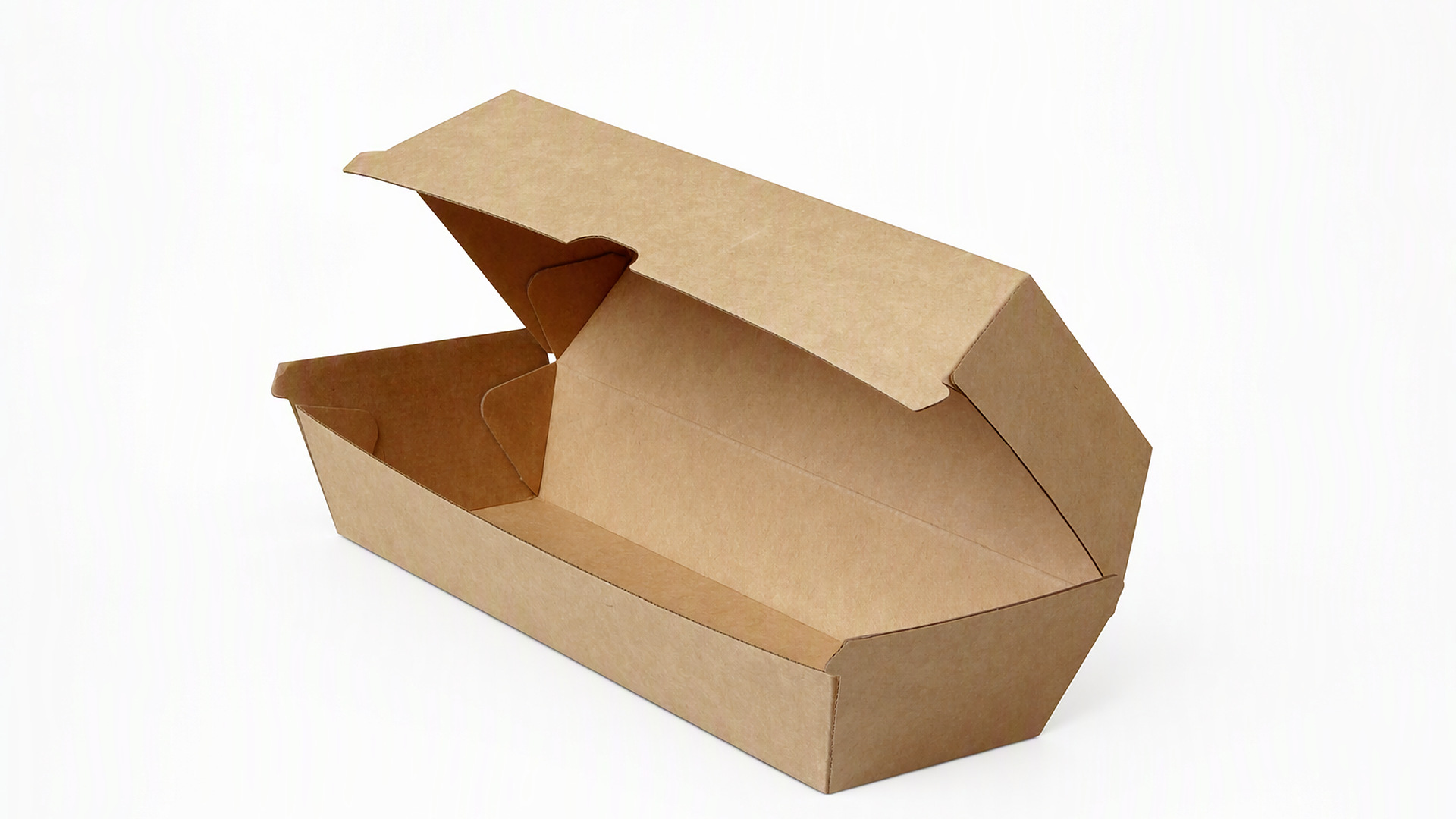 Caja plegable de papel kraft para hamburguesas KaiLai con relieve y laminado mate.