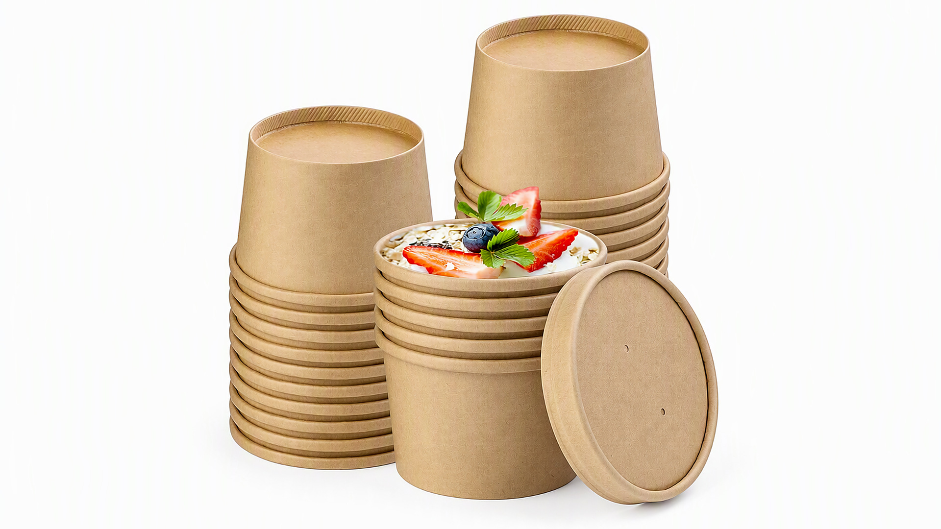 カイライのアイスクリーム用紙カップ(PET製およびPP製蓋付き)