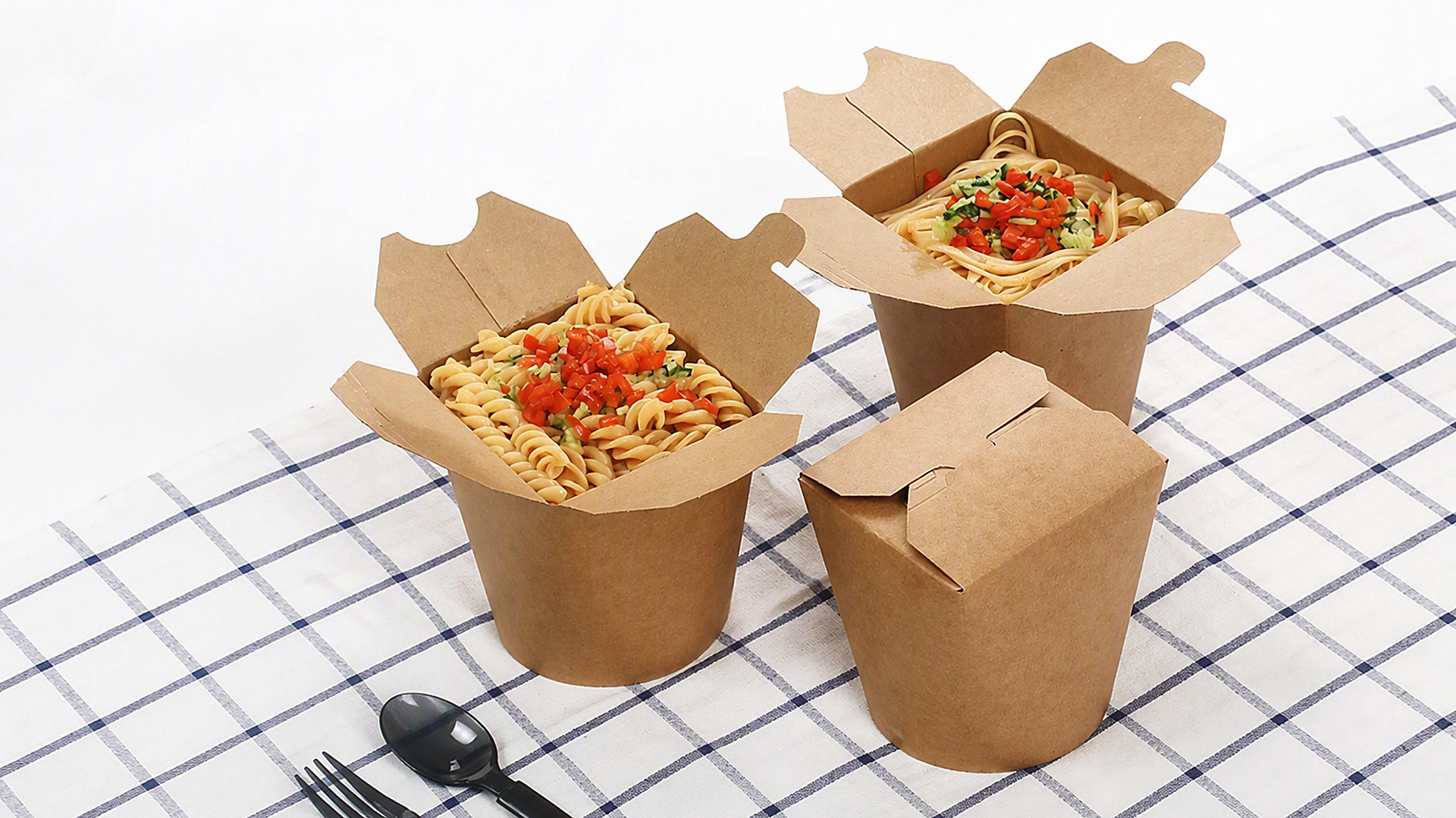 カイライ 16オンス 紙麺箱 テイクアウト用、折りたたみ式蓋付きクラフトパスタ箱
