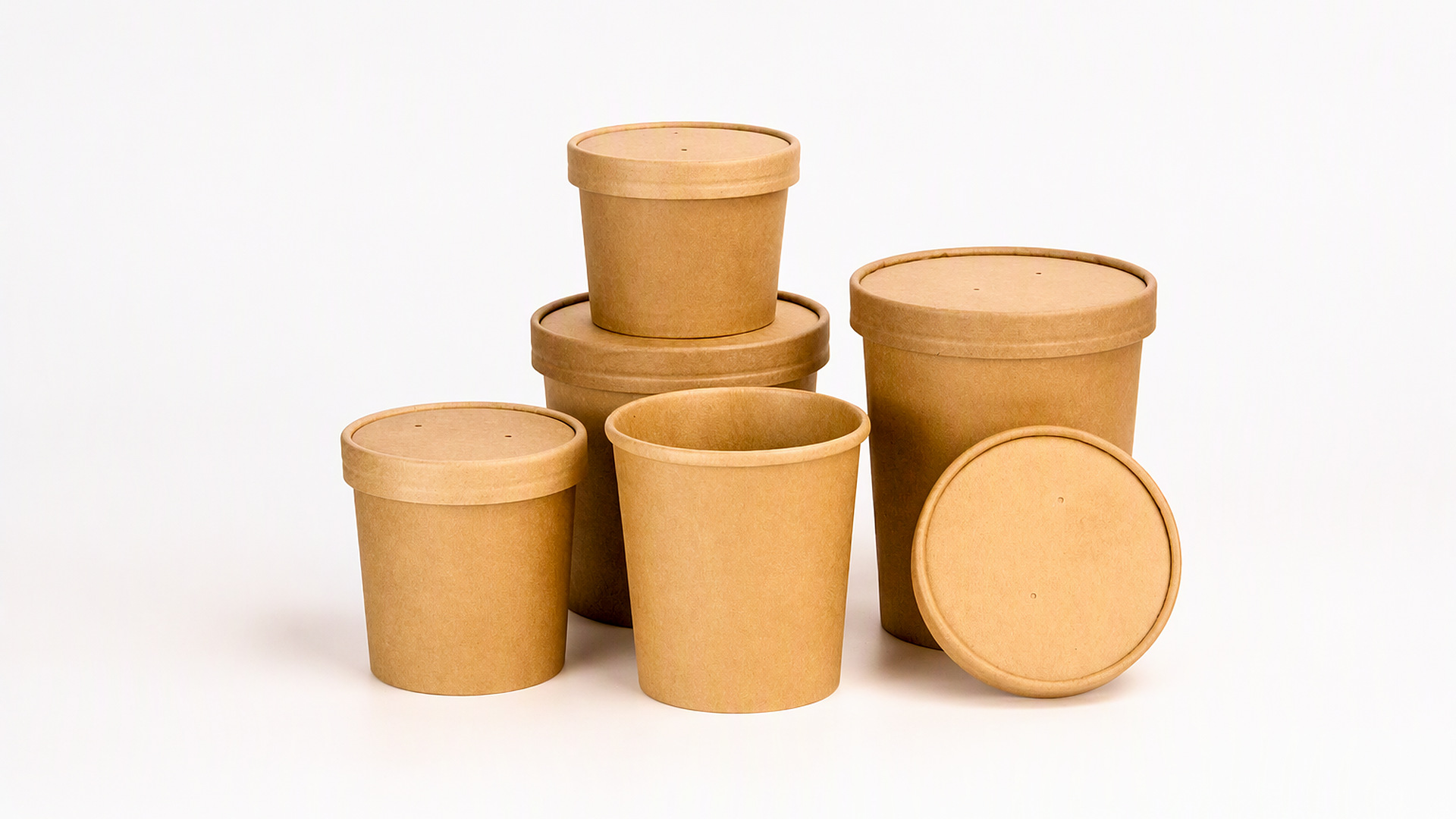  Bols à soupe jetables en papier de 240 à 950 ml avec couvercles en PP et papier, kraft et blanc