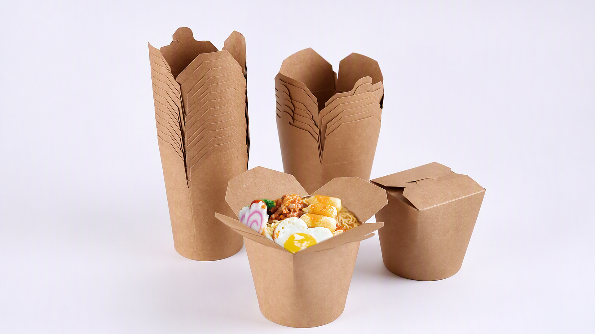 Cajas desechables de papel para pasta de 16 oz, 26 oz y 32 oz, cajas de cartón kraft para fideos con tapa plegable.