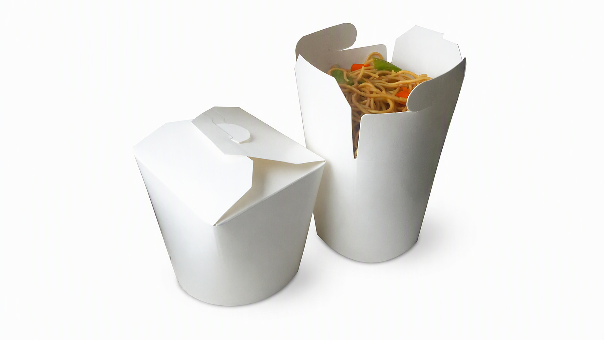 Cajas de pasta de fondo redondo de 16 oz, 26 oz y 32 oz con acabado de impresión personalizado.