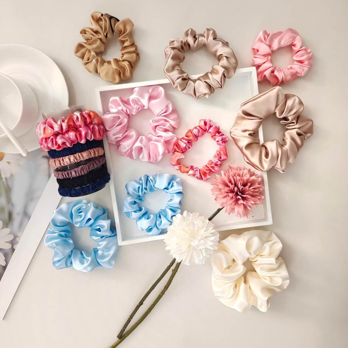 Classic 3.5cm DOCSUN Custom Satin Silk Scrunchies Bulk